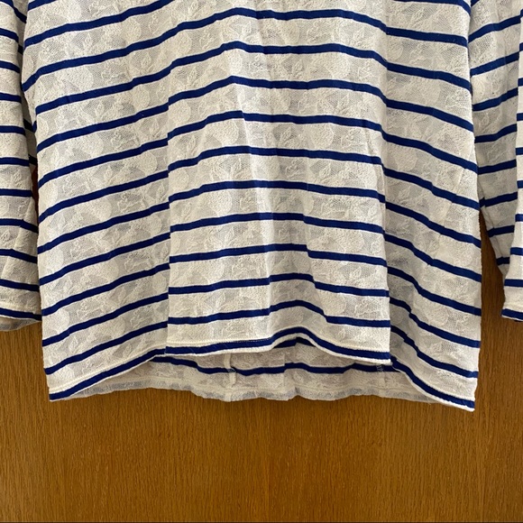LUCKY BRAND • Semi Sheer Lace Look Striped Top - Size L - Picture 11 of 16